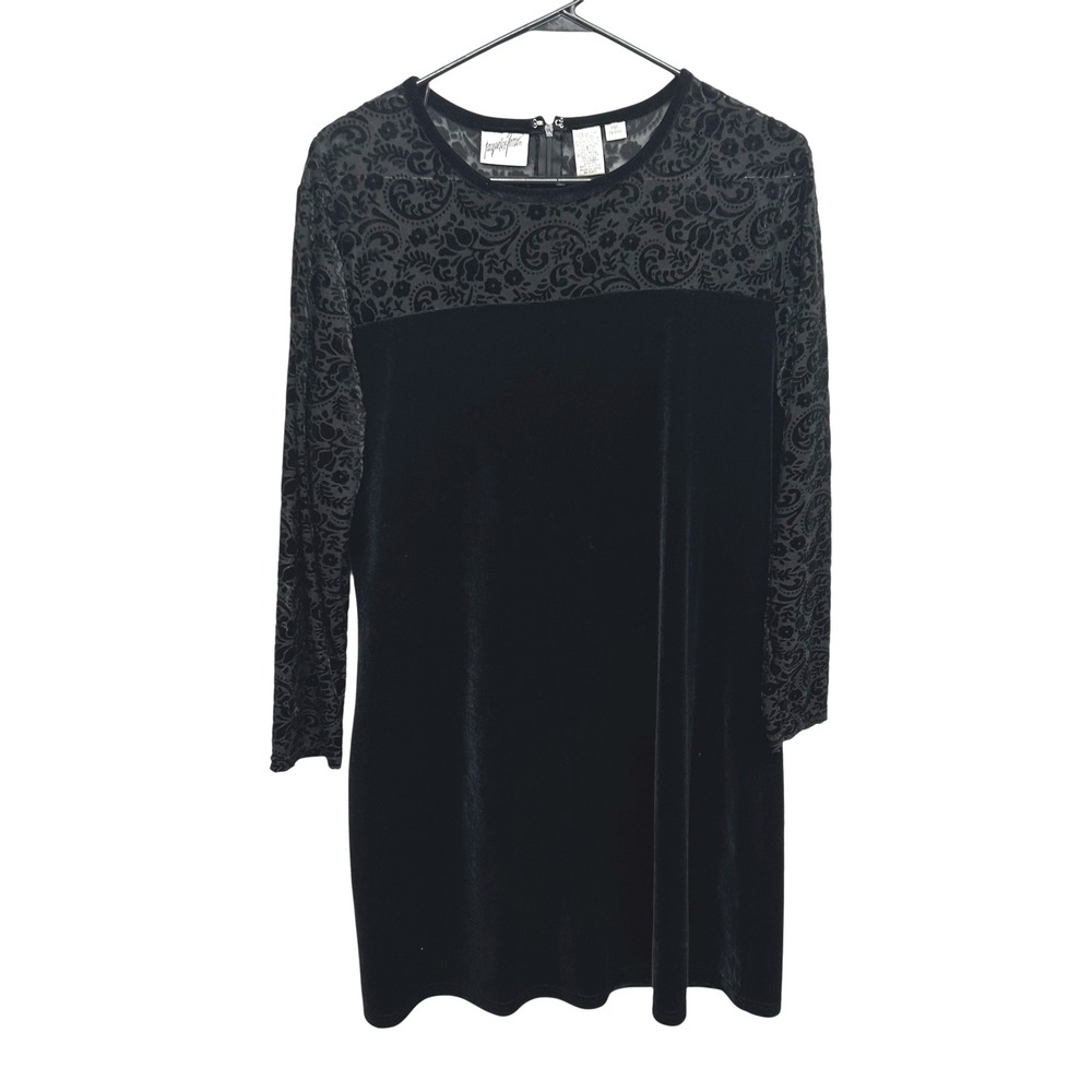 Jacqueline Ferrar Velvet Dress 14P‎ Black Sheer Burnout Paisley Gothic Formal
